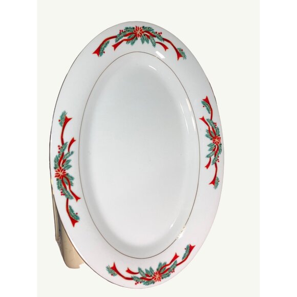 Fair Field Fine China Oval Platter Wit Festive Red & Green Holiday Design Vintag - Picture 1 of 13